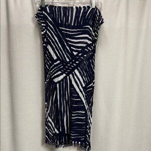 Linen Blend crinkle Batik print Scarf Abstract Navy/white 14”x62”summer nautical